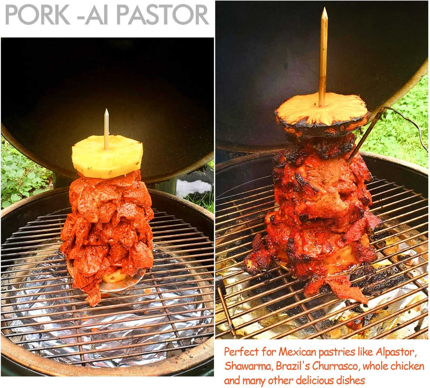 ZAUGONTW Vertical Skewer Grill - Stainless Removable Vertical Brazilian Barbecue Grilling Rack Meat Spit - Perfect for Steak, Whole Chickens, Whole Fish, Large Meat