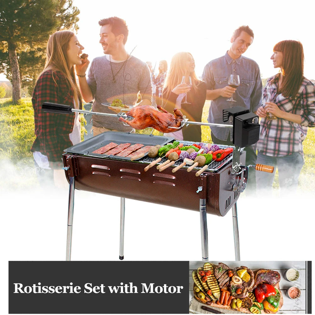 Rotisserie Set with Motor Stainless Steel Automatic BBQ Rotisserie Kit Grill for Grilling Hot Dog Chicken Steak Camping BBQ Tool