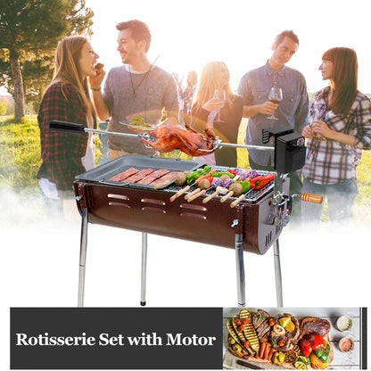 Rotisserie Set with Motor Stainless Steel Automatic BBQ Rotisserie Kit Grill for Grilling Hot Dog Chicken Steak Camping BBQ Tool