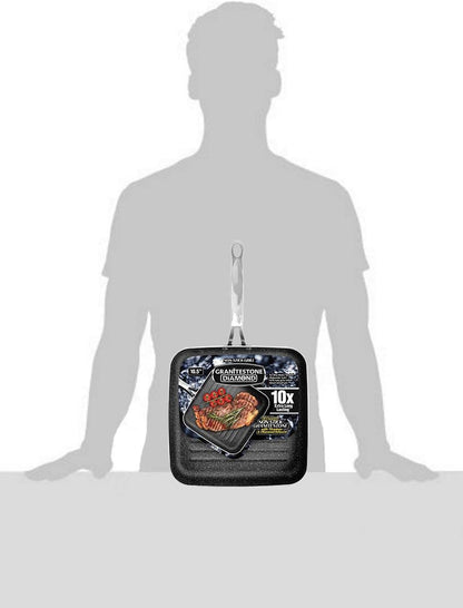 Grill Pan 10.25" Nonstick and Scratchproof Stovetop Cookware PFOA Free Oven-Safe, Dish Washer Safe, 10X Extra Long Lasting - as Seen on TV