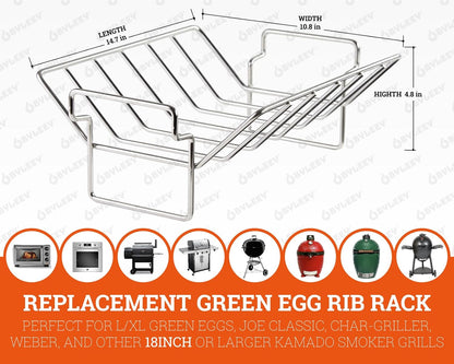 Rib and Roaster Rack Accessories for Big Green Egg, Stainless Turkey Roasting Rack for Grilling and Smoking - Perfect for Roast Chicken, Leg of Lamb, Forerib of Beef, Fits 18In or Larger Kamado Grills