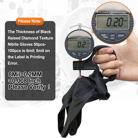 Black Raised Diamond Texture 8 Mil Nitrile Xlarge Glove Latex & Powder Free 100 Count Black Nitrile Disposable Glove