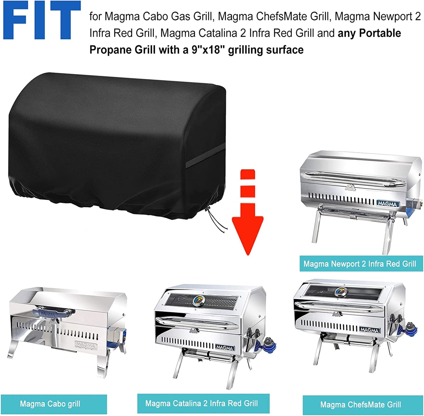 Boat BBQ Grill Cover Waterproof 23X15X15In, for Magma Chefsmate Gas Grill, Magma Cabo Grill, Magma Newport 2 Infra Red Grill, Magma Catalina 2 Infra Red Grill, Heavy Duty Windproof Anti-Uv