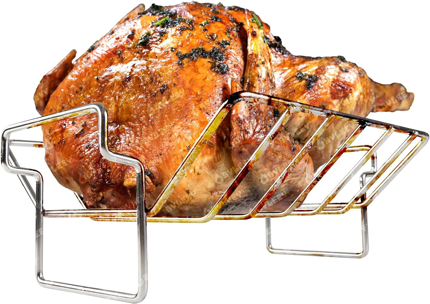 Rib and Roaster Rack Accessories for Big Green Egg, Stainless Turkey Roasting Rack for Grilling and Smoking - Perfect for Roast Chicken, Leg of Lamb, Forerib of Beef, Fits 18In or Larger Kamado Grills