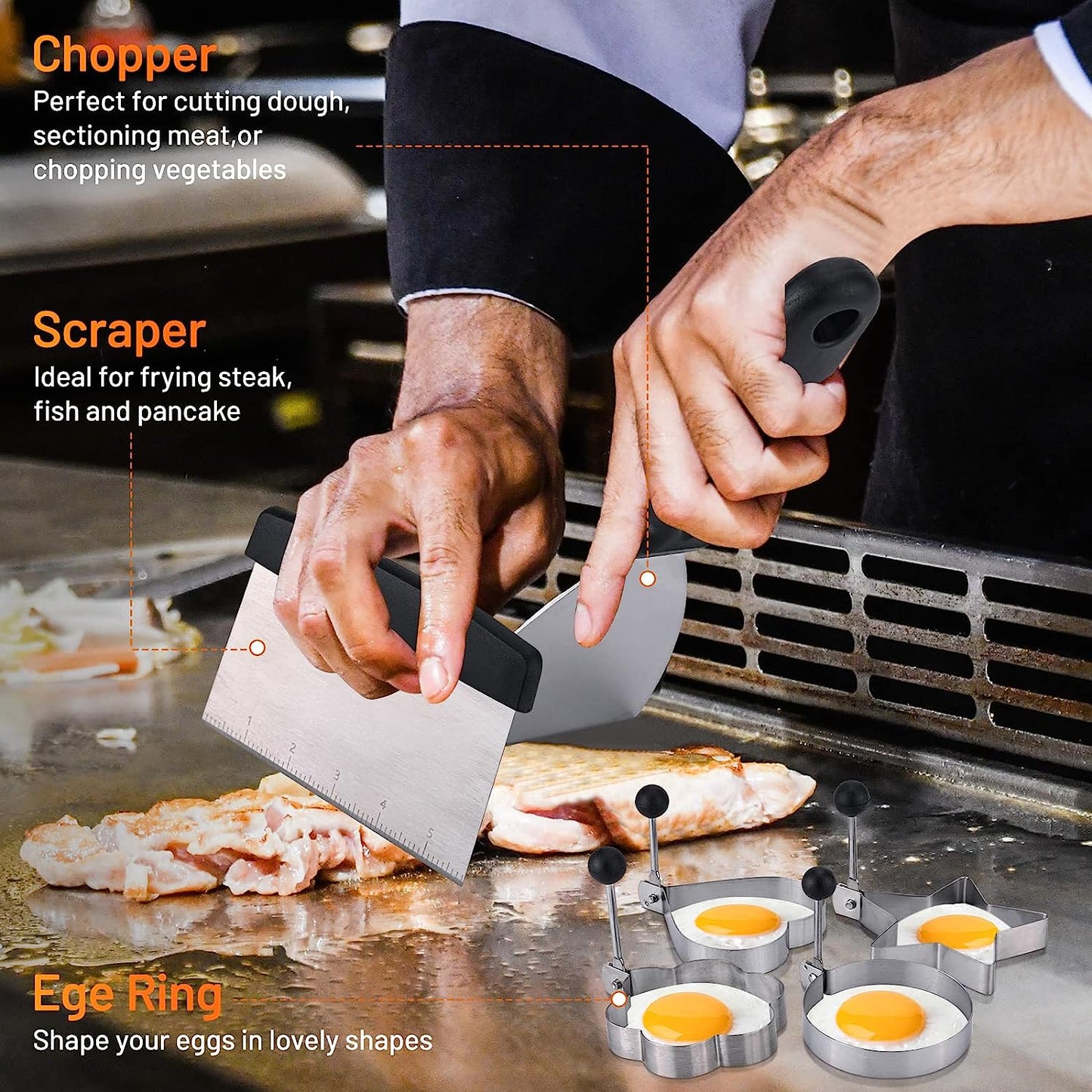 Blackstone Griddle Accessories Kit,41Pcs Flat Top Grill Accessories Set for Blackstone and Camp Chef,Professional Stainless Steel Griddle Grill Tools Set for Outdoor BBQ Teppanyaki Camping