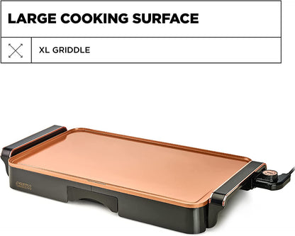 Electric Griddle with Nonstick Ceramic Coating, Cool-Touch Handles, and Slide-Out Drip Tray - Indoor Grill for Breakfast, Eggs, Pancakes, and Burgers