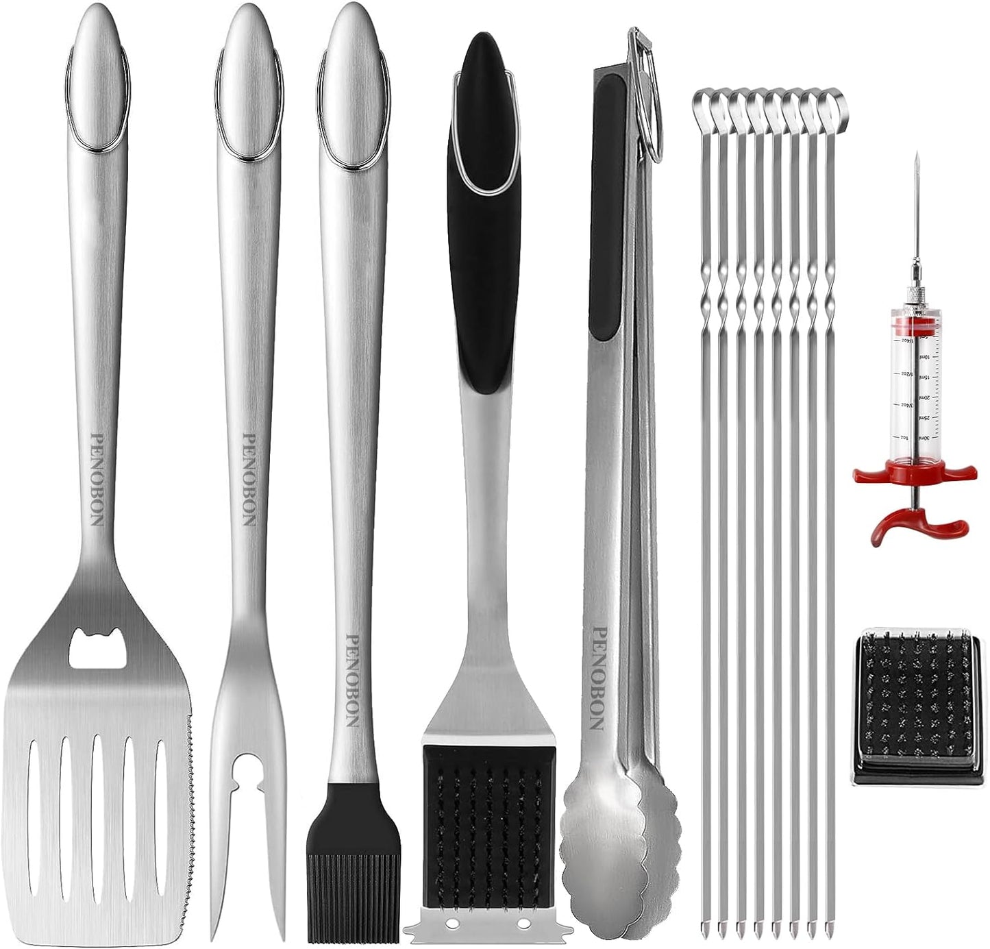 BBQ Tools Grill Tools Set, 15PCS Heavy-Duty Stainless Steel Grill Tools Grilling Accessories, 18 Inches Grill Accessories Grilling Gifts for Men