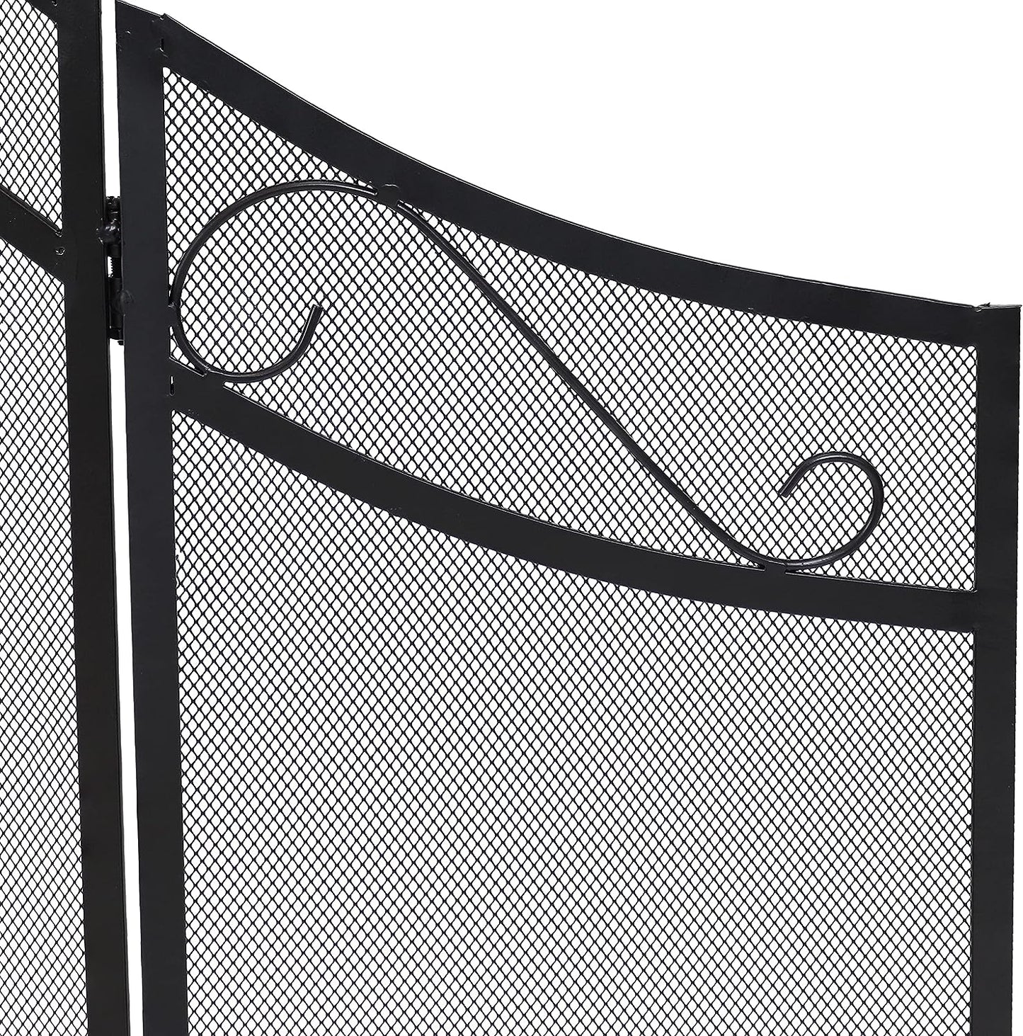 Sunnydaze Elegant Scrolling Design Steel 3-Panel Fireplace Screen with Black Powder-Coated Finish