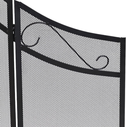 Sunnydaze Elegant Scrolling Design Steel 3-Panel Fireplace Screen with Black Powder-Coated Finish