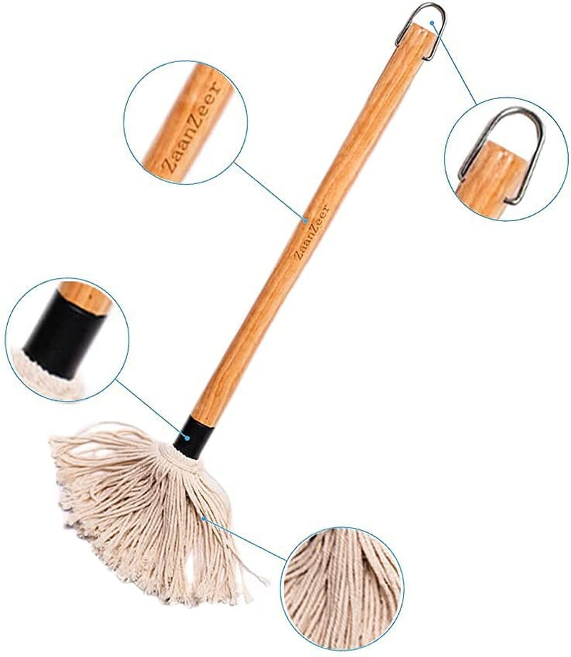 Zaanzeer 18 Inches BBQ Mop with Wooden Handle and 4 Extra Replacement Cotton Fiber Basting Mop Heads for Grilling and Smoking Steak