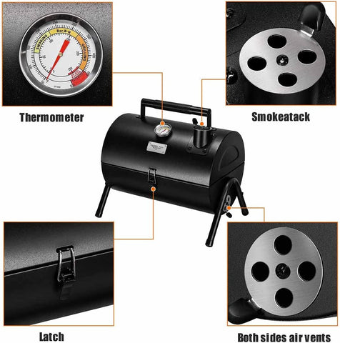 Image of Adjustable Portable Charcoal Grill Multi-Functional Metal Small BBQ Smoker for Outdoor Hiking Picnic(Black)