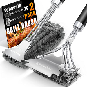 2Pcs Grill Brush for Outdoor Grill, Stainless Grill Cleaner Brush and Scraper, 17" BBQ Brush for Grill Cleaning & Grill Brush Bristle Free, BBQ Grill Accessories Gift for Men