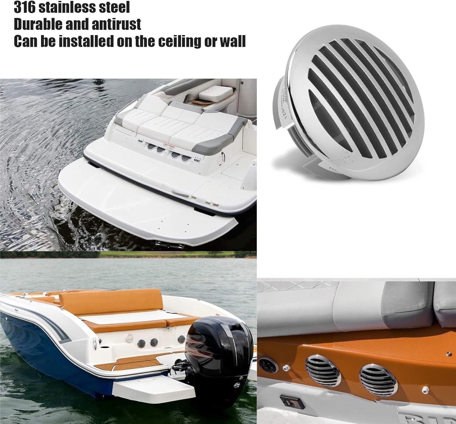 Boats Airflow Vent Cover 4Pcs 3.5In 316 Stainless Steel High Polished Cap Boats Air Outlet Grill Marine Parts for Yachts Rvs