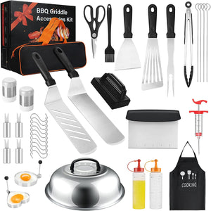 Griddle Accessories Kit,  38 PCS Flat Top Grill Accessories for Blackstone and Camp Chef, Griddle Tools with Spatula, Melting Dome, Scraper, Tongs, Carry Bag for Outdoor Grilling BBQ Teppanyaki