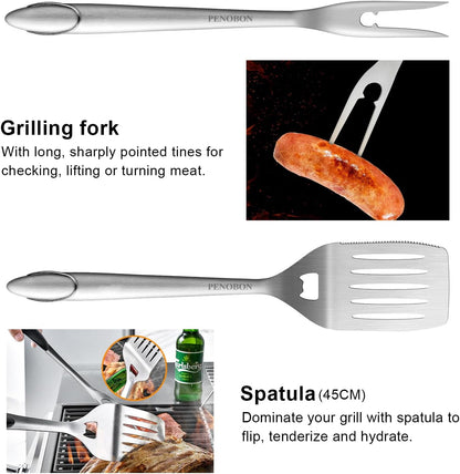 BBQ Tools Grill Tools Set, 15PCS Heavy-Duty Stainless Steel Grill Tools Grilling Accessories, 18 Inches Grill Accessories Grilling Gifts for Men