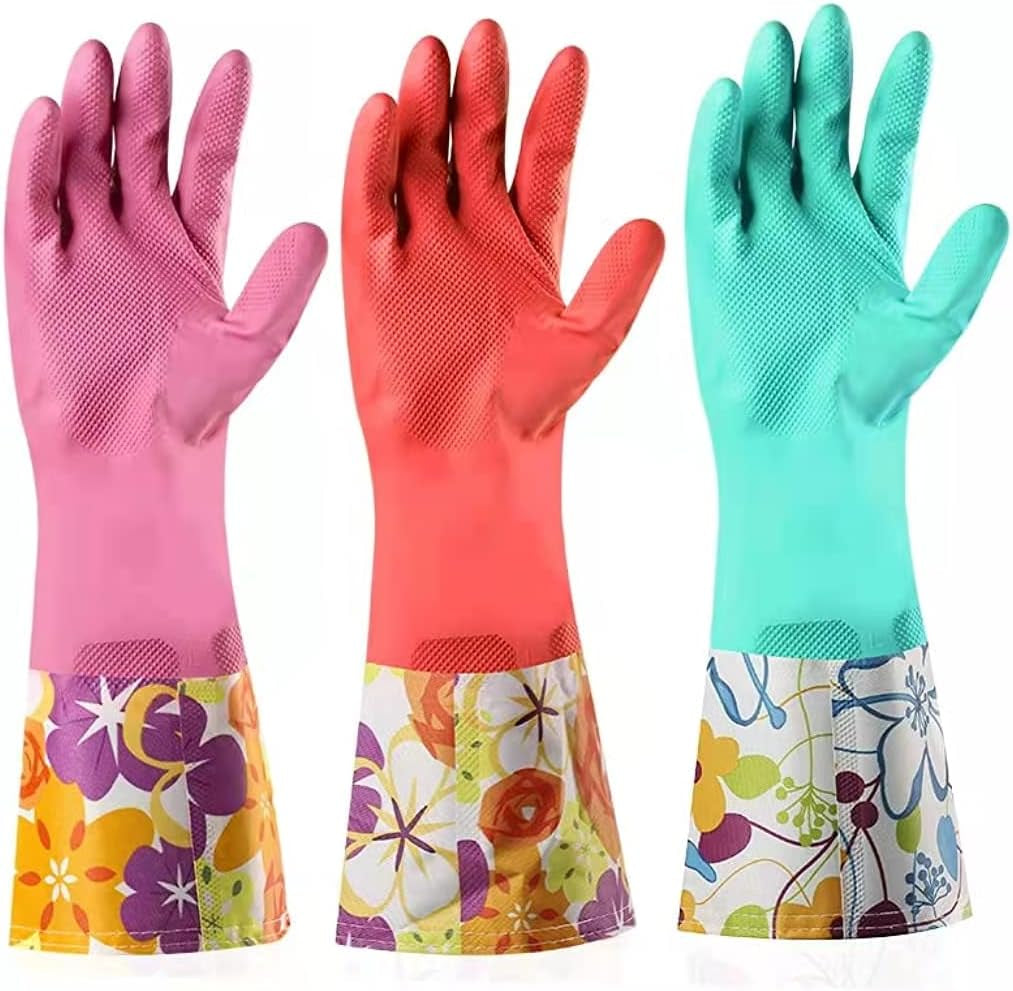 Dishwashing Rubber Gloves,  Non-Slip Household Laundry Kitchen Cleaning Gloves, Reusable PU Waterproof Latex Gloves