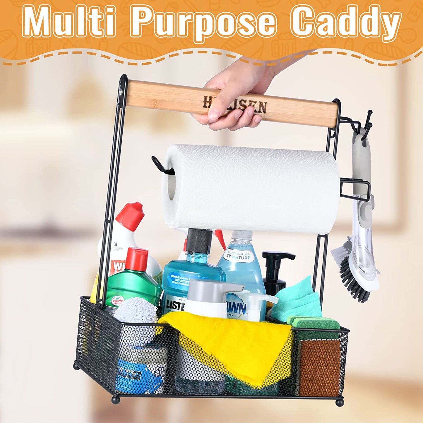 Grill Caddy, BBQ Caddy with Paper Towel Holder, Utensil Caddy for Plates and Utensils, Picnic Condiments Caddy for Barbucue Griddle Accessories, Outdoor Camper Camping RV Backyard Must Have