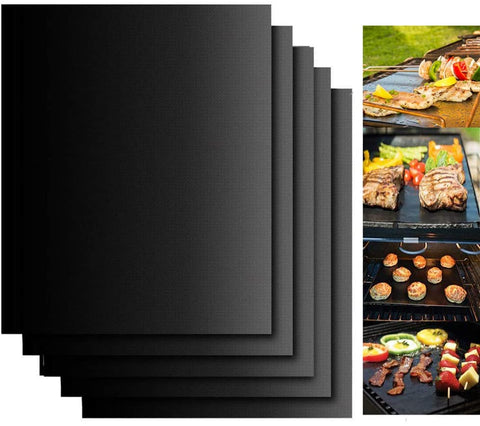 Image of Grill Mats for Outdoor Grill, Grill Mats Non Stick Set of 5 BBQ Grill Mat Baking Mats Teflon BBQ Grill Accessories Reusable,Works on Gas, Charcoal, Electric Grill 15.75 X 13-Inch, Black