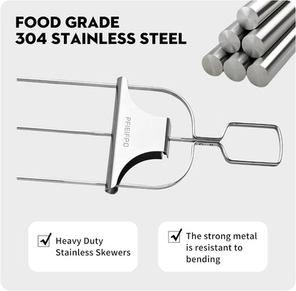 10PCS Kabob Skewers for Grilling,3,Double and Single Pronged Grilling Accessories,304 Stainless Steel Metal Skewers for Kabobs with Push Bar for Quick Release,With Storage Bag and Oil Brush