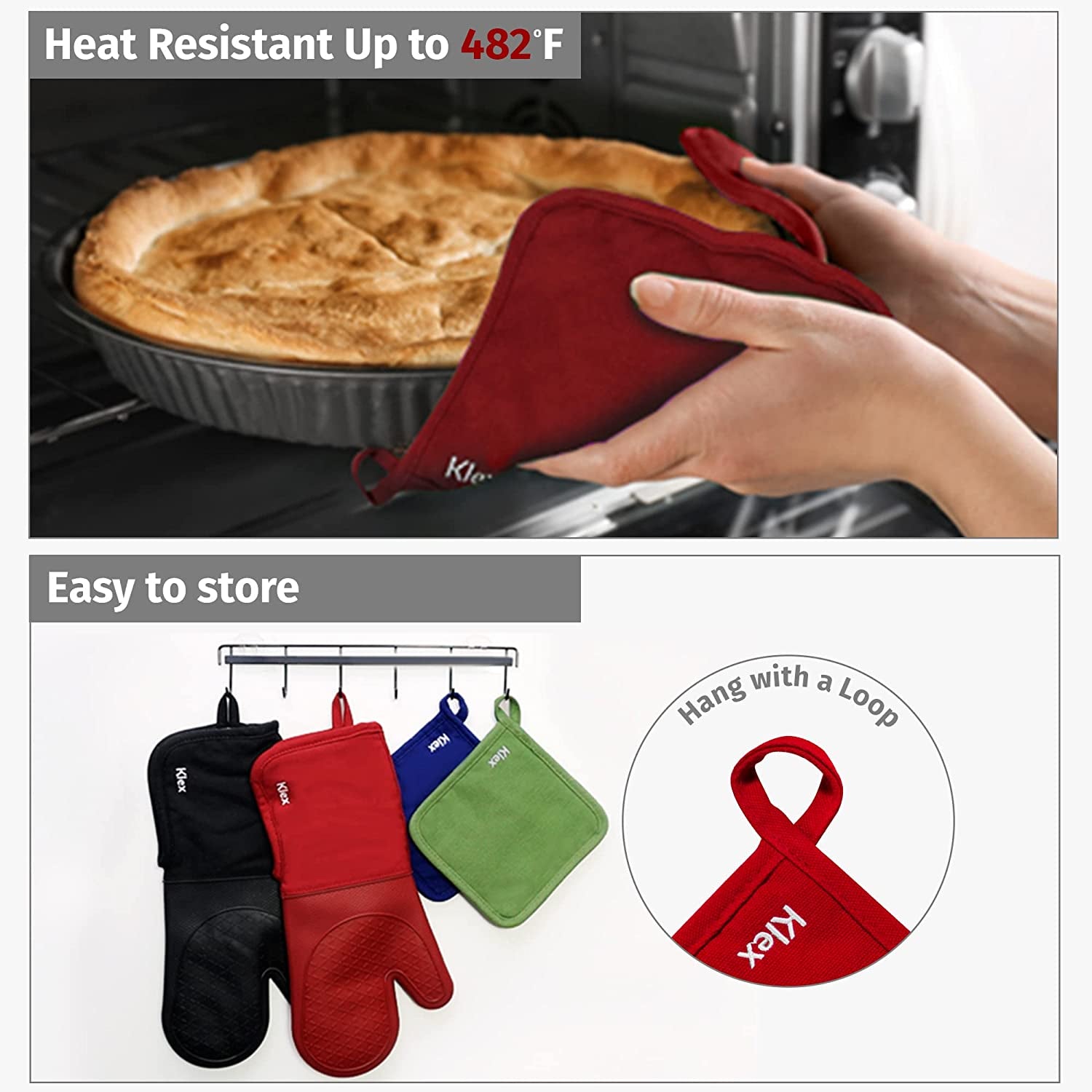 4Pcs 100% Thick Cotton Potholders for Oven Cooking and Baking, Durable 330GSM Hot Pads, up to 482°F Degrees Heat Resistance Pot Holder, Heavy-Duty Cotton Canvas, Red