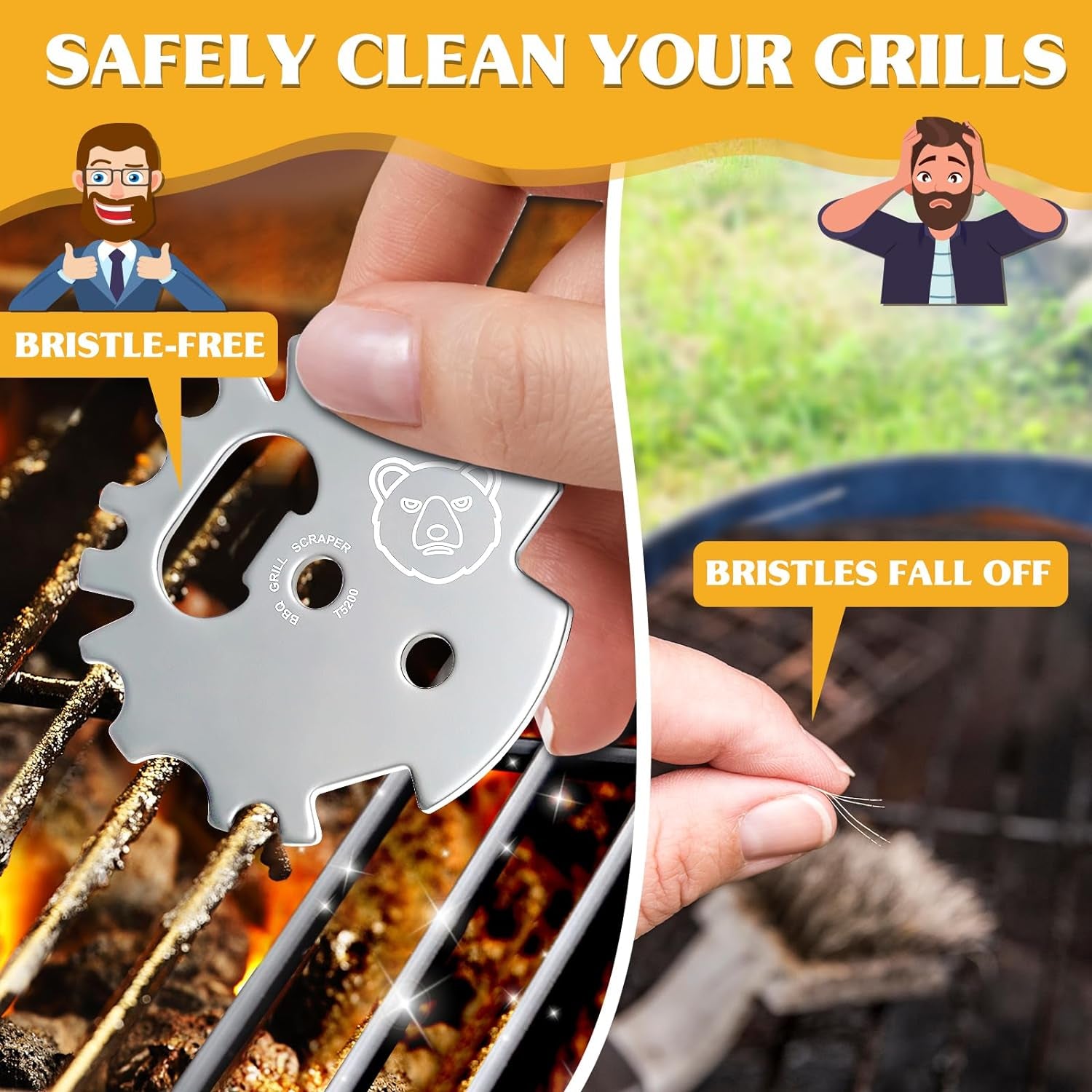 BBQ Grill Scraper Stocking Stuffers for Men - Gifts for Men Women Dad Unique Cooking Gift Ideas Cool Kitchen Gadgets Useful Stuff Smoker Accessories Outdoor Grilling Grate Cleaning Tools Christmas