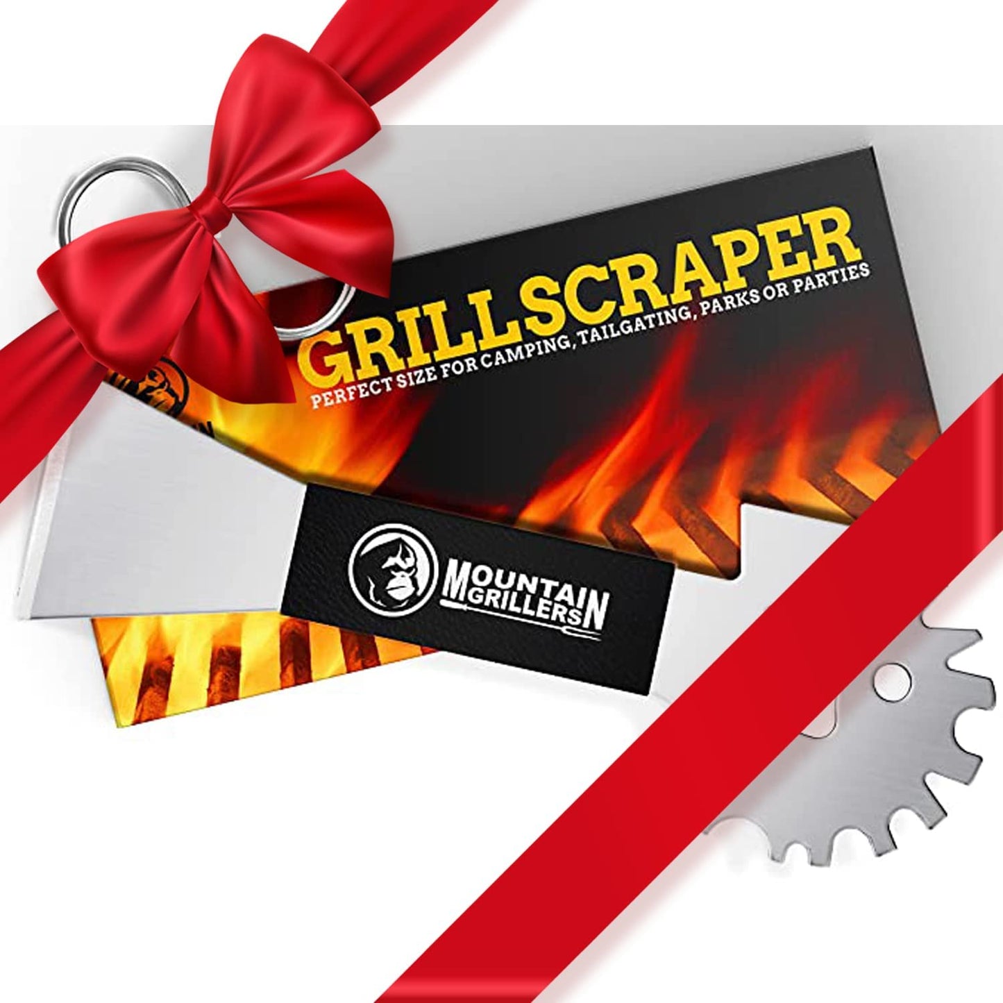 Mountain Grillers BBQ Grill Grate Scraper Wide Portable Grill Scrubber Fits Almost Any Grill, Griddle, Smoke Oven Grate Compact Non Slip Stainless Steel Grill Cleaner Tool with Built-In Bottle Opener