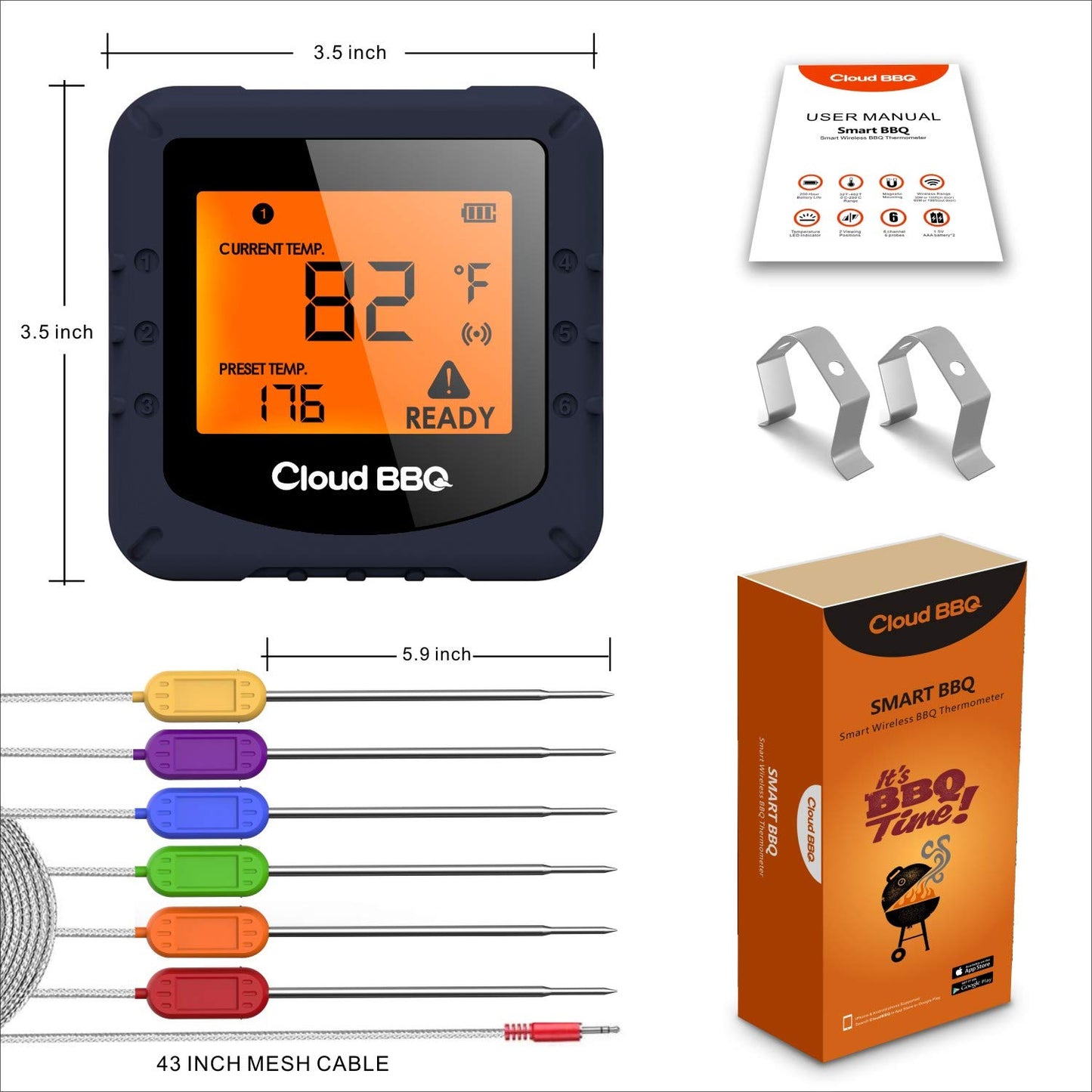 500FT Digital Meat Thermometer Wireless Thermometer with Multy Probes Bluetooth Thermometer Kitchen Thermometer for Smoker Grilling Oven