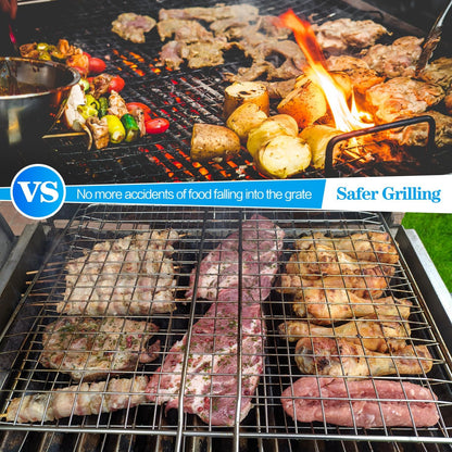 Grill Basket, Large Folding Grilling Basket with Grill Cleaning Brush, Stainless Steel Grill Basket, for Chicken, Meat, Steak, Chops(1Pcs Large Grill Basket + 1Pcs Brush)