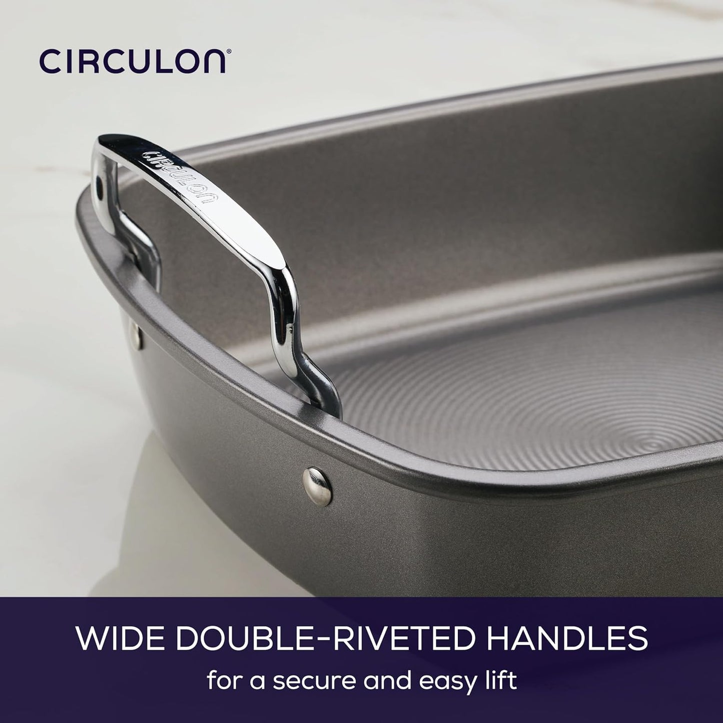 Circulon Nonstick Roasting Pan / Roaster with Rack - 17 Inch X 13 Inch, Gray