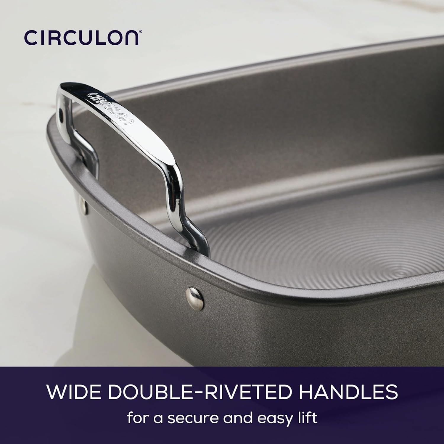 Circulon Nonstick Roasting Pan / Roaster with Rack - 17 Inch X 13 Inch, Gray