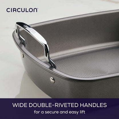 Circulon Nonstick Roasting Pan / Roaster with Rack - 17 Inch X 13 Inch, Gray