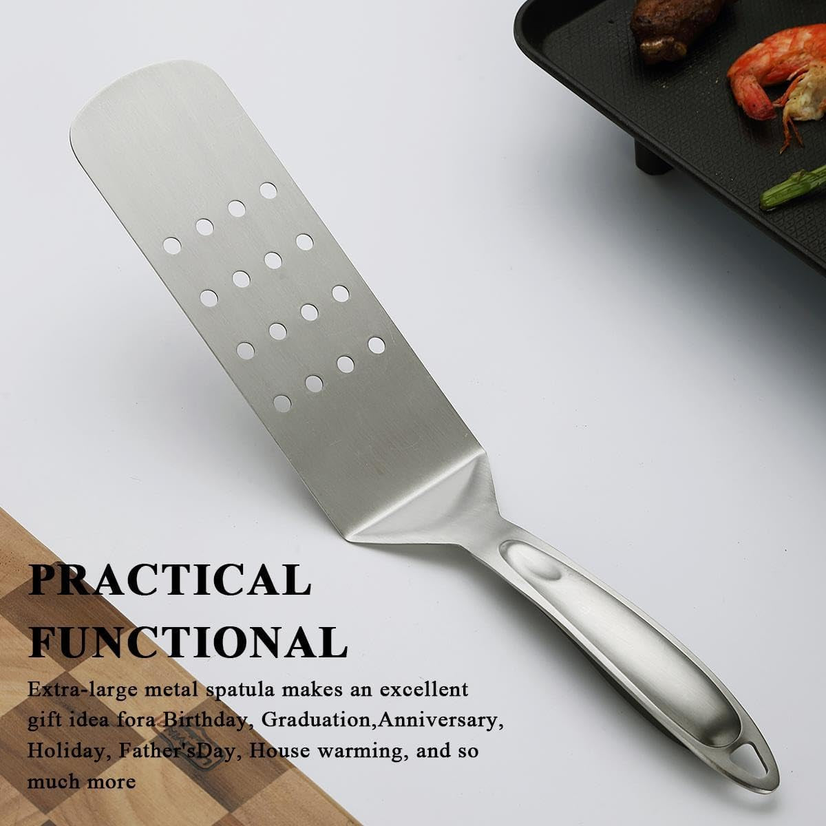 Evanda Metal Grill Spatula, Stainless Steel Barbecue Turner, Handle Heat Resistant and No Melt, Great for Outdoor BBQ, Teppanyaki, Camping