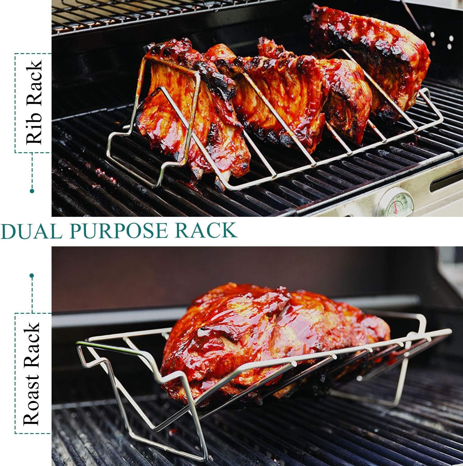Kamaster Turkey Rack for Big Green Egg Rib Rack Stainless Steel for Smoking and Grilling Dual Purpose V Shaped Turkey Roasting Rack for Large Bge,Kamado Grill Joe,Primo,Vision and Other 18In Grill