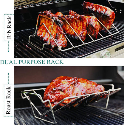 Kamaster Turkey Rack for Big Green Egg Rib Rack Stainless Steel for Smoking and Grilling Dual Purpose V Shaped Turkey Roasting Rack for Large Bge,Kamado Grill Joe,Primo,Vision and Other 18In Grill
