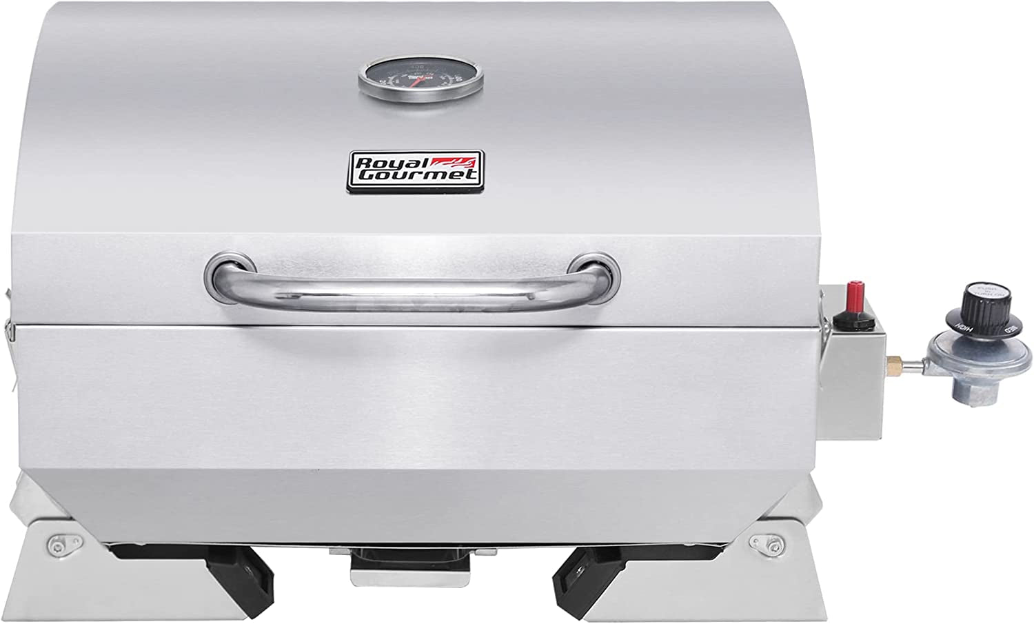 GT1001 Stainless Steel Portable Grill, 10000 BTU BBQ Tabletop Gas Grill with Folding Legs and Lockable Lid, Outdoor Camping, Deck and Tailgating, Silver
