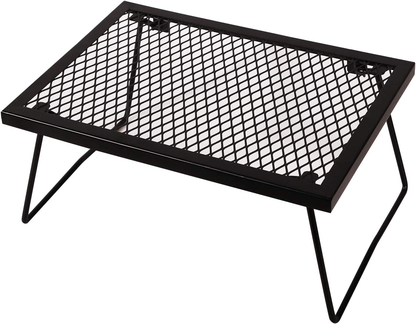 CAMPMAX Folding Campfire Grill Grate, Portable Heavy Duty Steel over Fire Camp Grill for Outdoor Camping Cooking Fire Pit, Black
