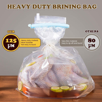 Turkey Brining Bag, 26"×22", 2 Pack, Extra Large Brine Bag with 2 Strings and 2 Larger Clips, Thickened Brining Bag Holds up to 35 Pounds, Double Zippers Seal Brine Bags for Turkey, Chicken, Beef,Pork