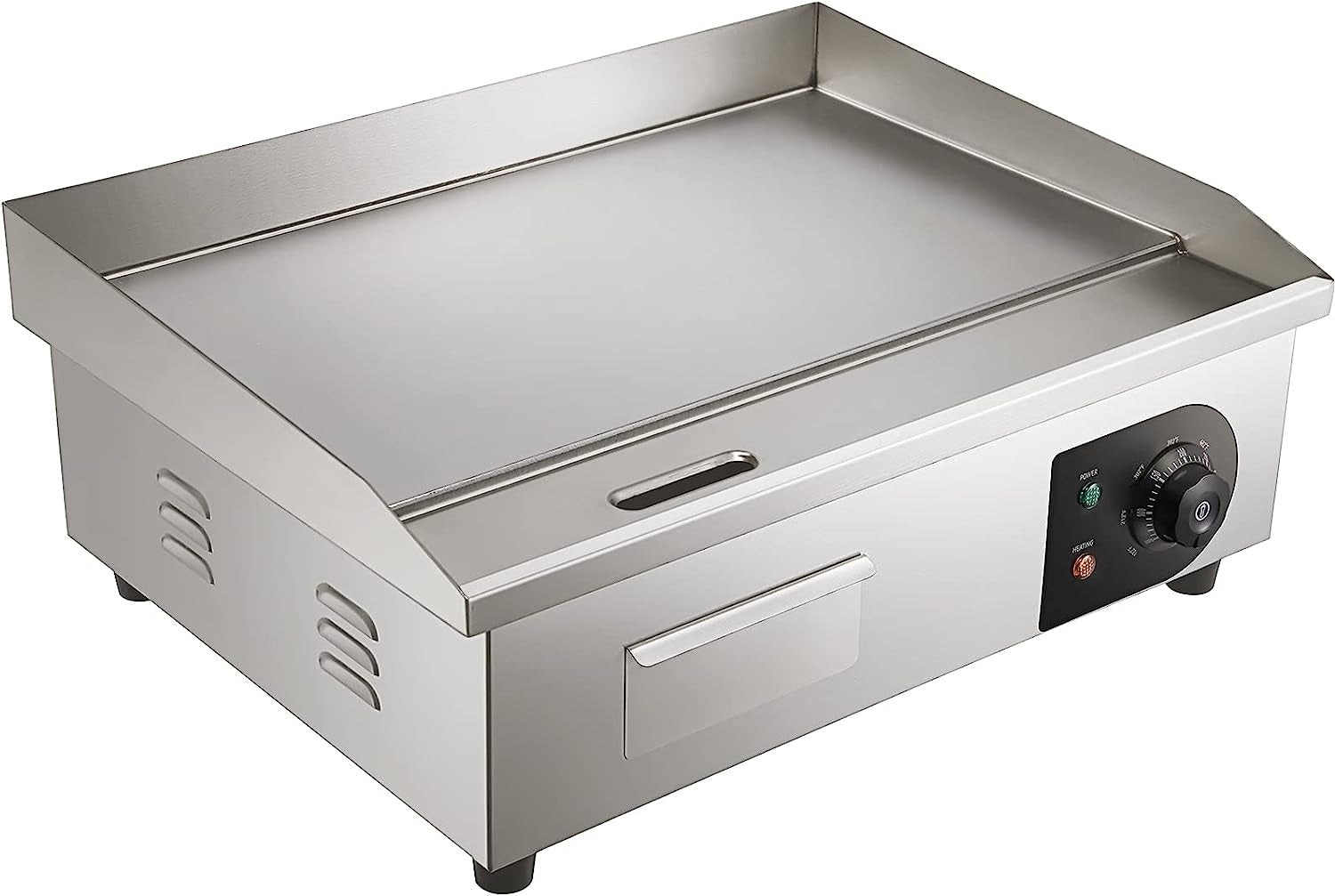 Commercial Electric Griddle, 22", 1600W Countertop Flat Top Grill, Stainless Steel Teppanyaki Grill with Non Stick Iron Cooking Plate, 122-572℉ Adjustable Temp Control 2 Shovels & Brushes, 110V