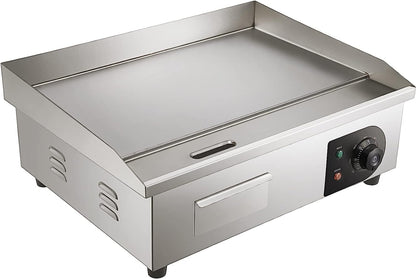 Commercial Electric Griddle, 22", 1600W Countertop Flat Top Grill, Stainless Steel Teppanyaki Grill with Non Stick Iron Cooking Plate, 122-572℉ Adjustable Temp Control 2 Shovels & Brushes, 110V