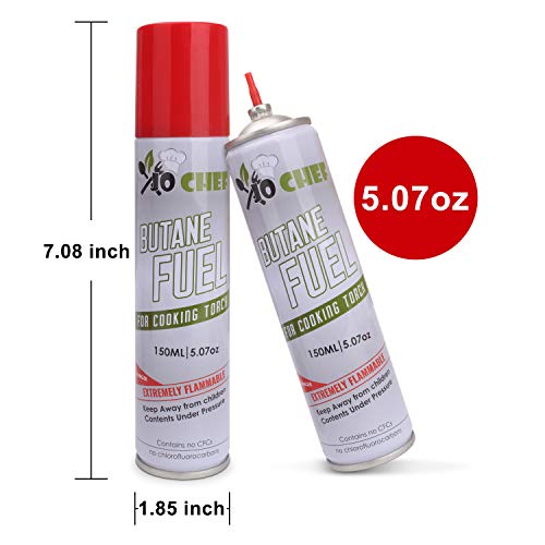 Kitchen Torch With Butane included - Refillable Butane Torch With Safety Lock & Adjustable Flame + Fuel gauge - Culinary Torch, Creme Brûlée Torch for Cooking Food, Baking, BBQ, 2 Cans Included