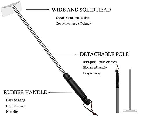 POLIGO Charcoal Grill Ash Rake Hoe for Fireplace Wood Stove Pizza Oven, Stainless Steel BBQ Cleaner Poker Scraper, Elongated Cleaning Tool Accessories for Smoker, Ceramic, Kamado, Vision Grills