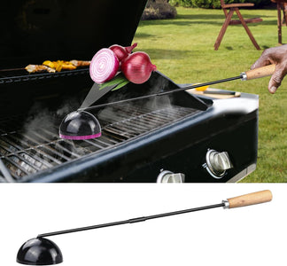 Onion Holder Grill Brush, Grill Cleaner Brush, BBQ Grill Accessories Use for Charcoal Grills, Gas Grills. 28" in Black Metal Holder, Heat Resistant(Hand Made), Grill Brush Bristle Free