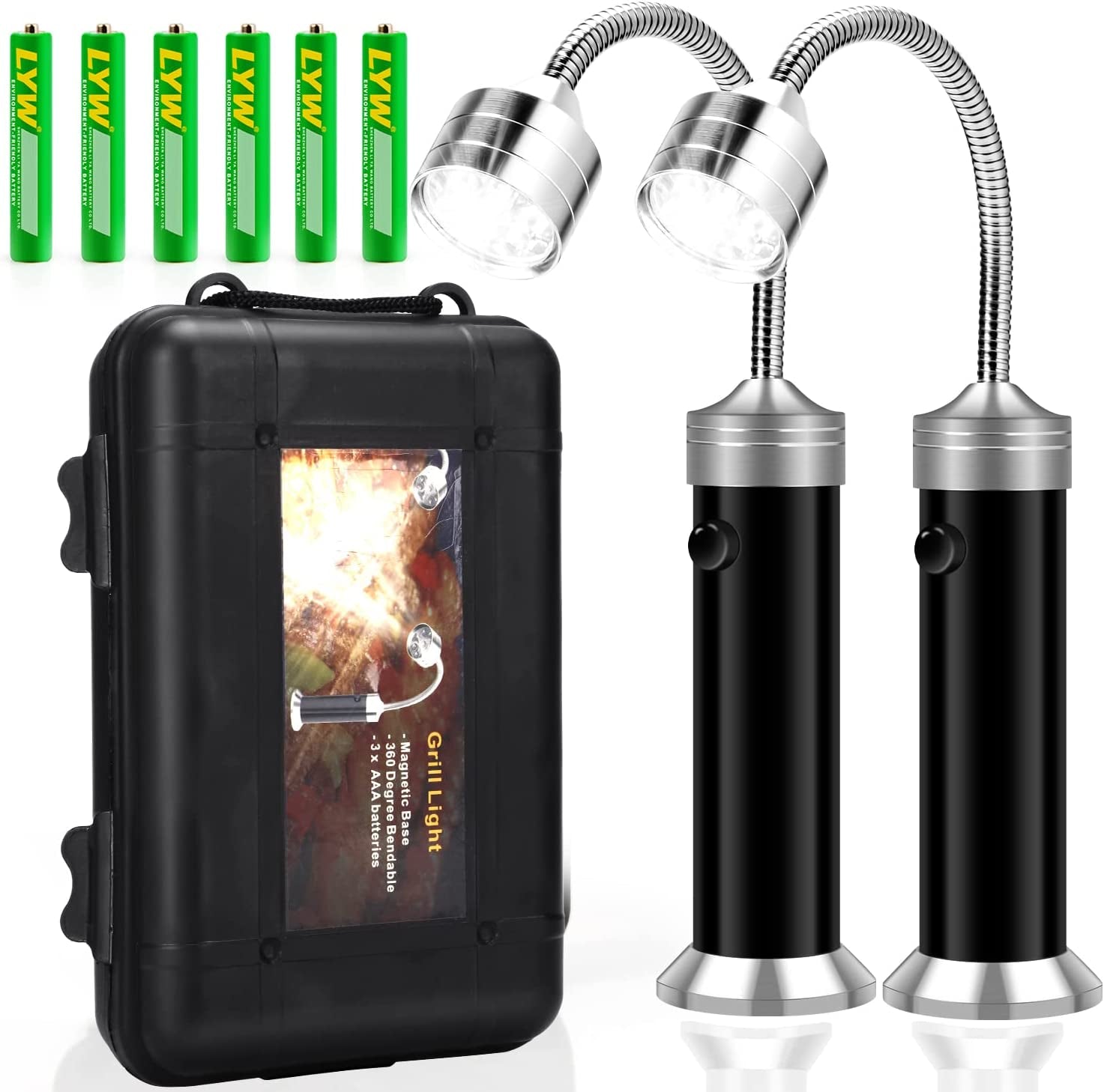 Grill Light, Grill Accessories - Christmas Stocking Stuffers for Men Dad Boyfriend, LED BBQ Light with Magnetic Base & 360° Flexible Gooseneck, Smoker Grilling Gifts for Men, Batteries Included-2 Pack