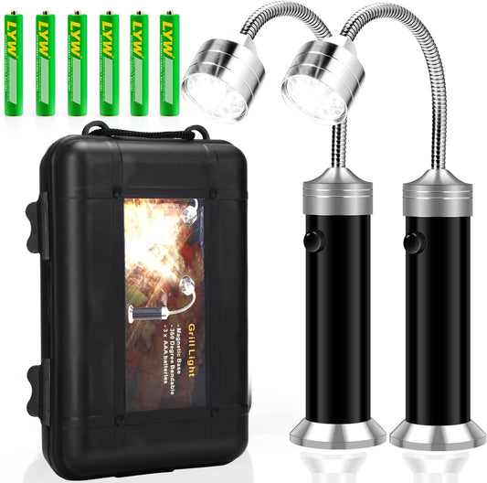 Grill Light, Grill Accessories - Christmas Stocking Stuffers for Men Dad Boyfriend, LED BBQ Light with Magnetic Base & 360° Flexible Gooseneck, Smoker Grilling Gifts for Men, Batteries Included-2 Pack
