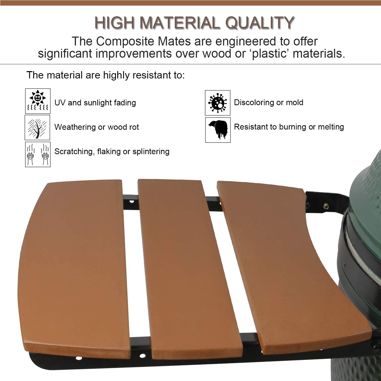 Side Shelves for Large Big Green Egg 3 Slat Grill Mates Large Green Egg Accessories Kamado Grill Parts Replacement HDPE Grill Smoker Accessories