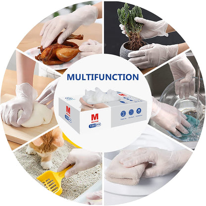 Disposable Gloves,  Clear Vinyl Gloves Latex Free Powder-Free Glove Health Gloves for Kitchen Cooking Food Handling, 100Pcs/Box, Medium
