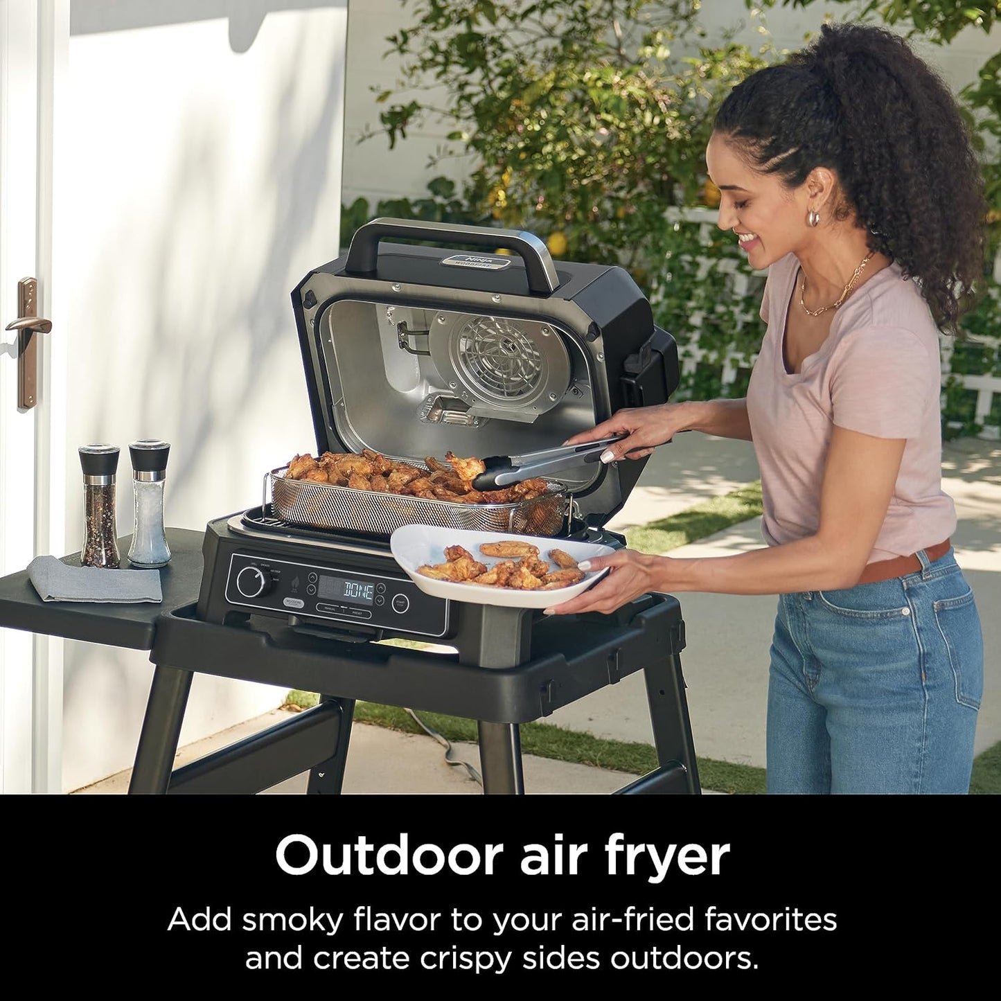 OG850 Woodfire Pro XL Outdoor Grill & Smoker with Built-In Thermometer, 4-In-1 Master Grill, BBQ Smoker, Outdoor Air Fryer, Bake, Portable, Electric, Blue