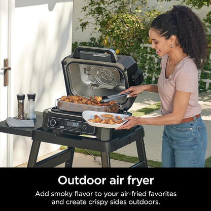 OG850 Woodfire Pro XL Outdoor Grill & Smoker with Built-In Thermometer, 4-In-1 Master Grill, BBQ Smoker, Outdoor Air Fryer, Bake, Portable, Electric, Blue