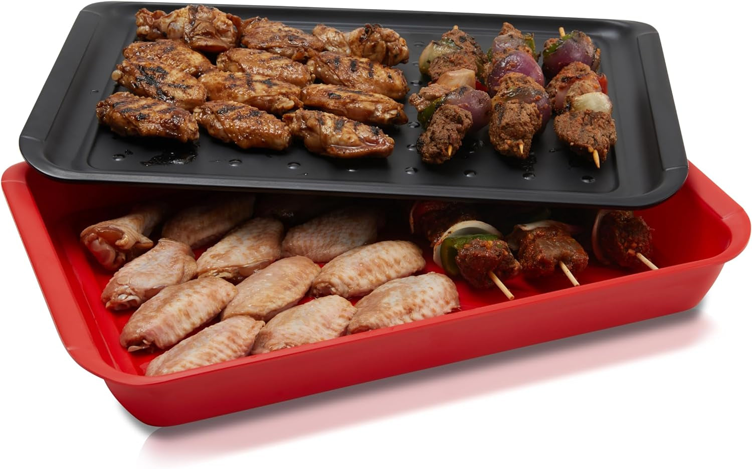 Prep & Serving Trays | Set of 2 | Stackable Serving Tray & Marinating Tray | Serving Platter for Plating Food & BBQ Prep Tub for Marinating Meats | Grill Accessories for Outdoor Grill |