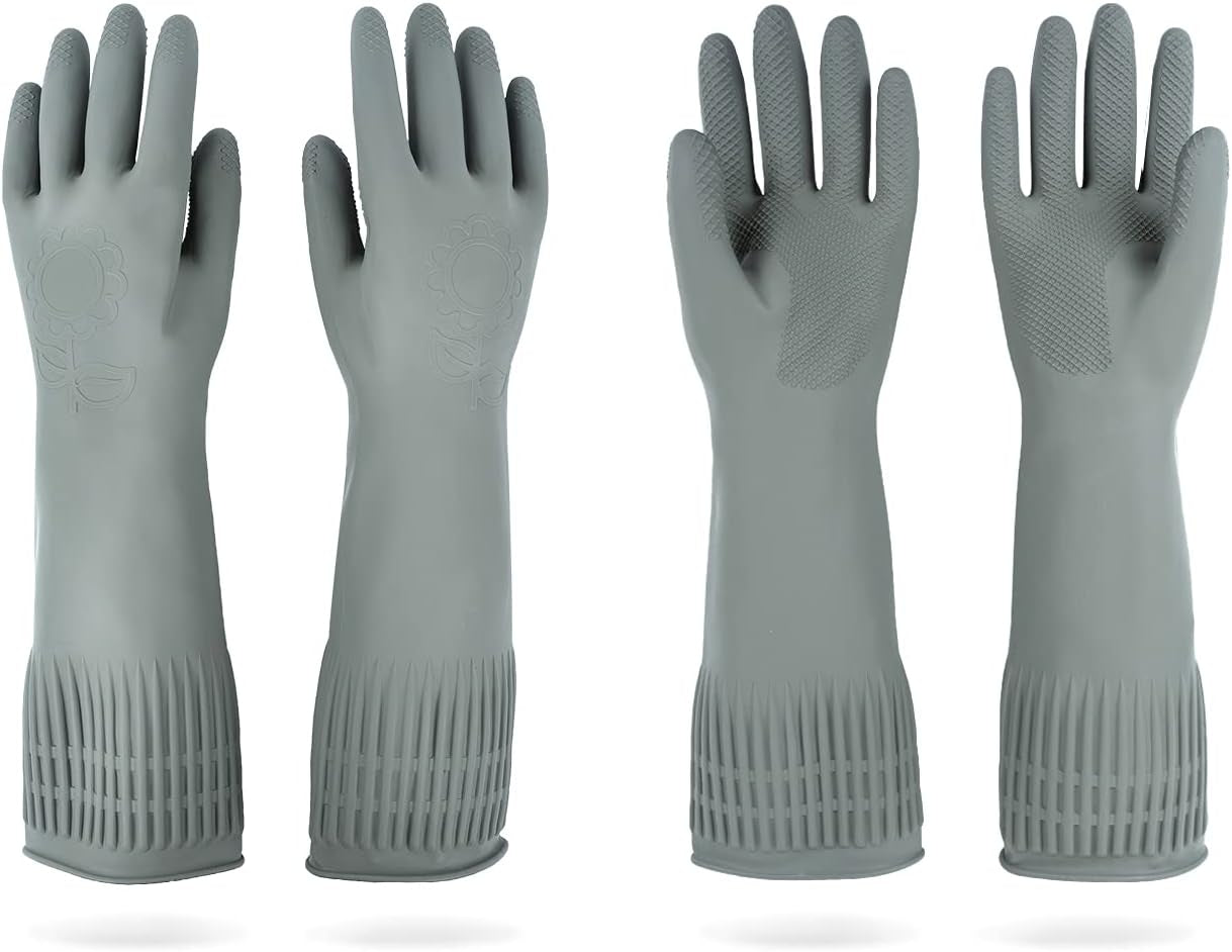 MAMISON 2 Pairs Rubber Gloves - Long Rubber Gloves Dishwashing Gloves Large